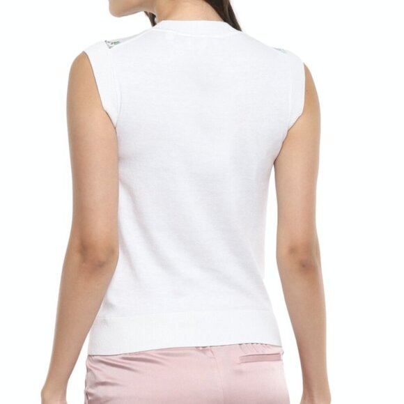 Ted Baker Floral Sleeveless Sweater Top White Blue Green Pink Size 2 US 6 - Picture 3 of 12